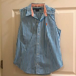 Ralph Lauren sport blue white stripe button up